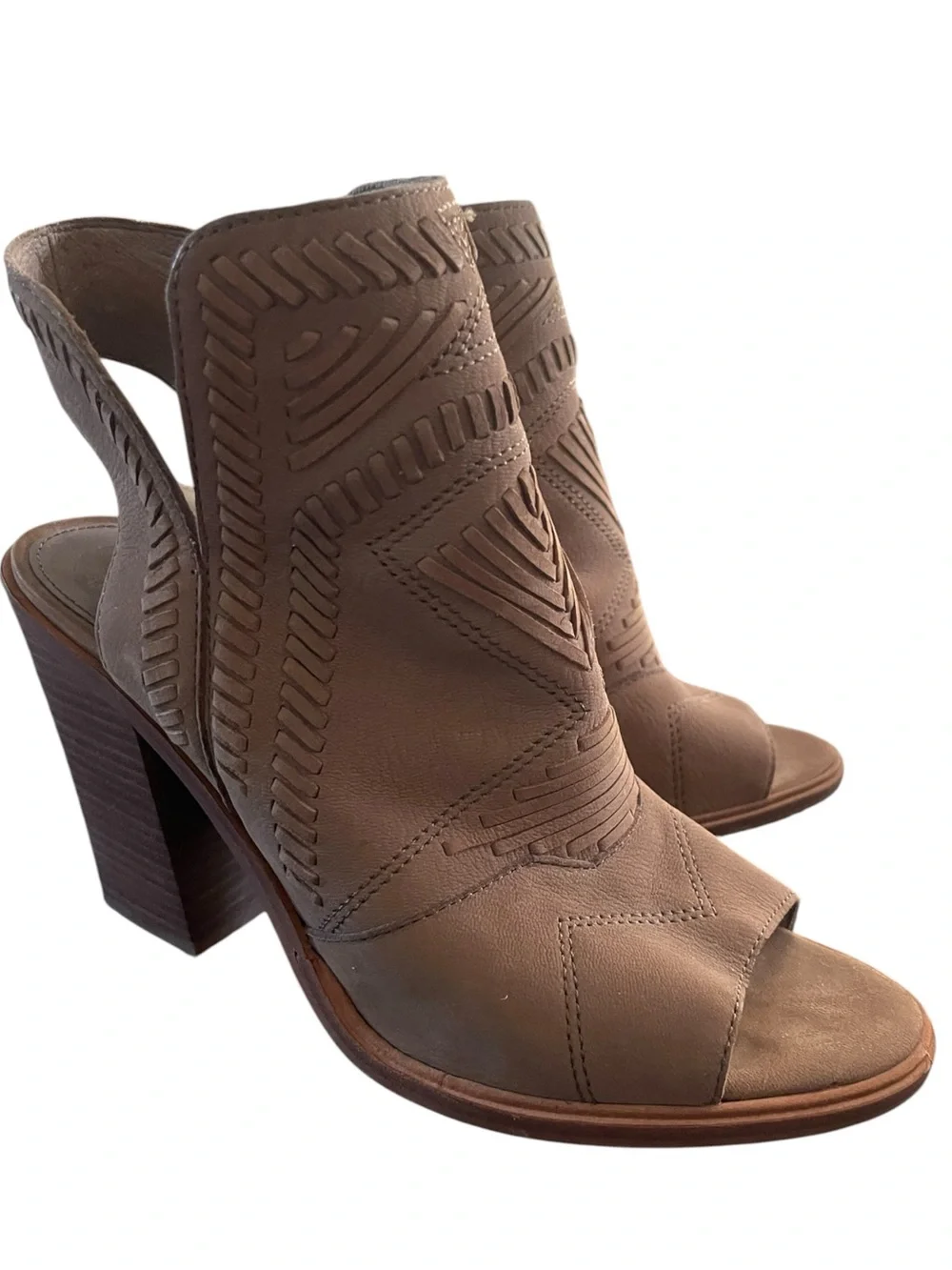 Vince Camuto Karinta Peep Toe Western Geometric Patterned Block Heel Booties 9